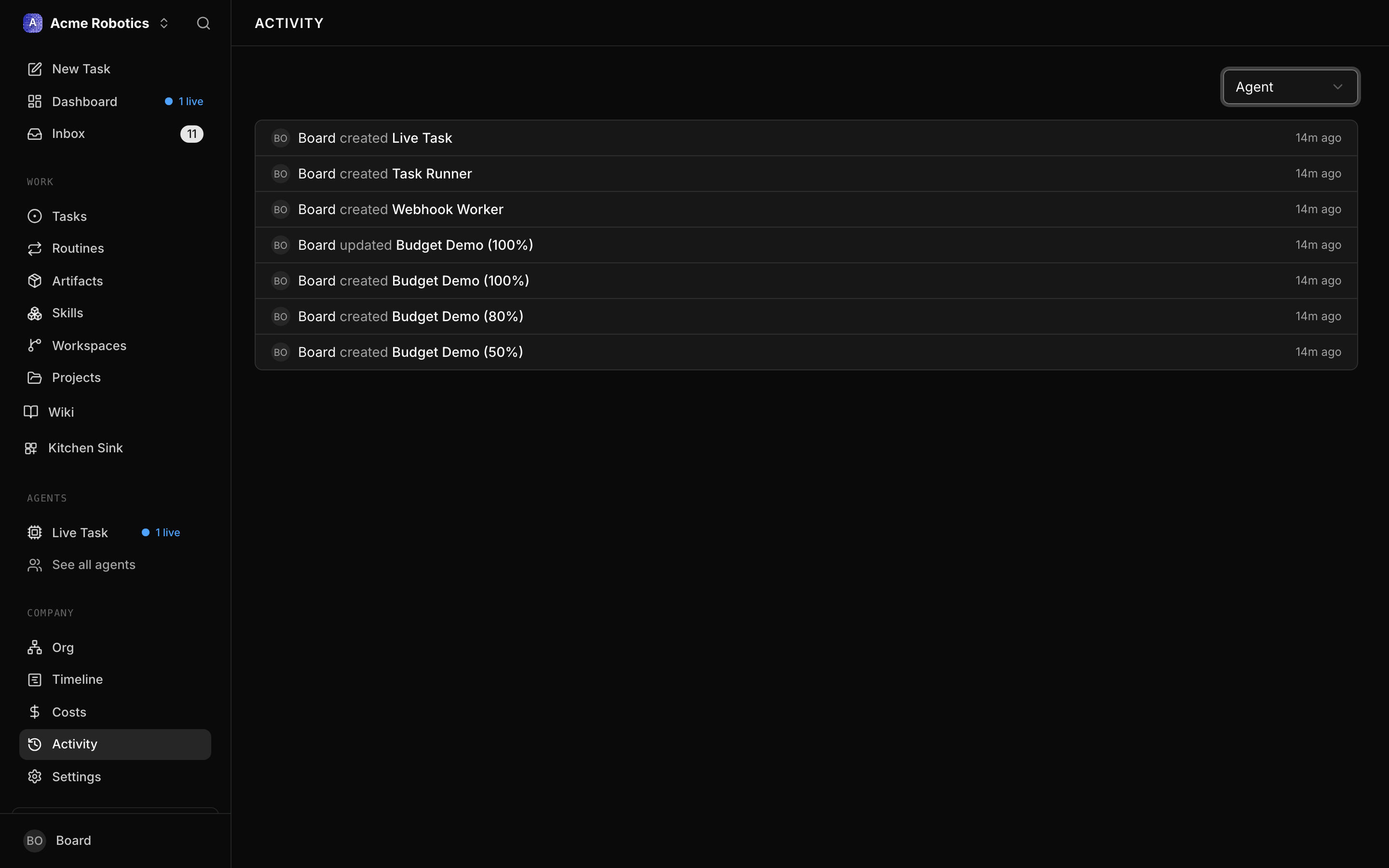 Activity Log filtered to show one category of events