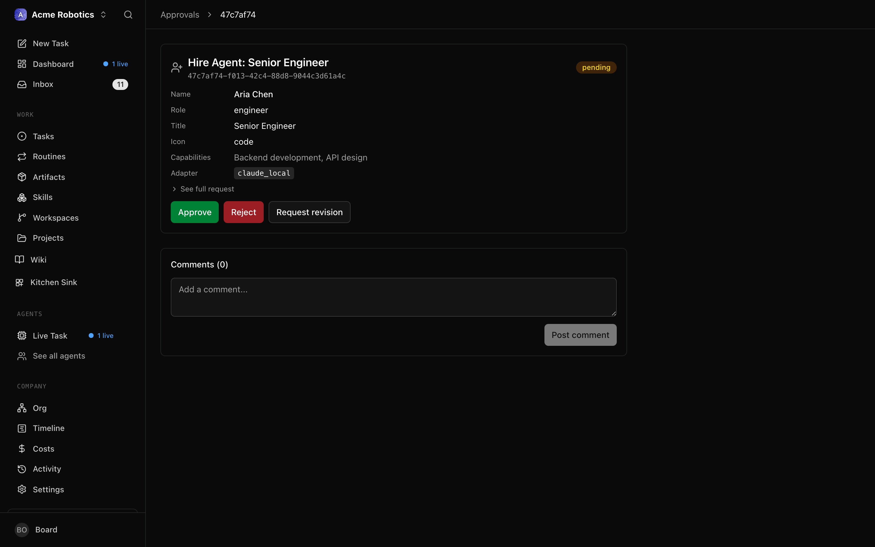 The approve, request revision, and reject buttons on the strategy approval page