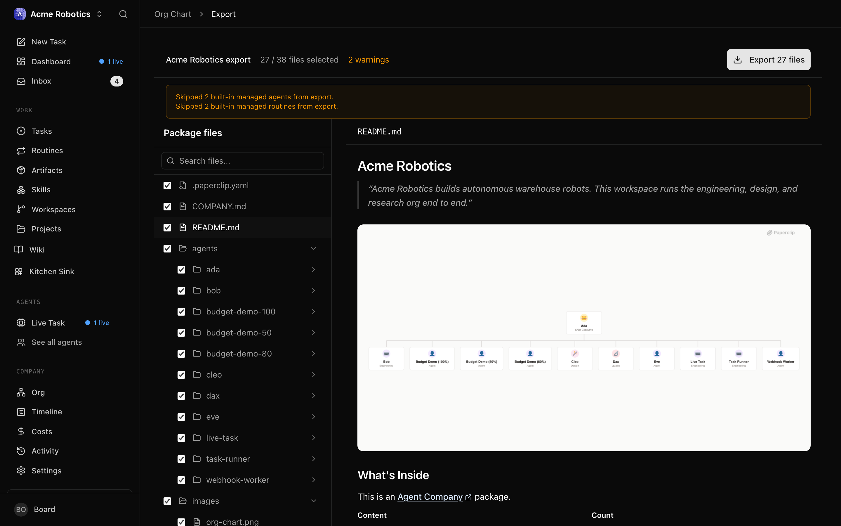 Export dialog