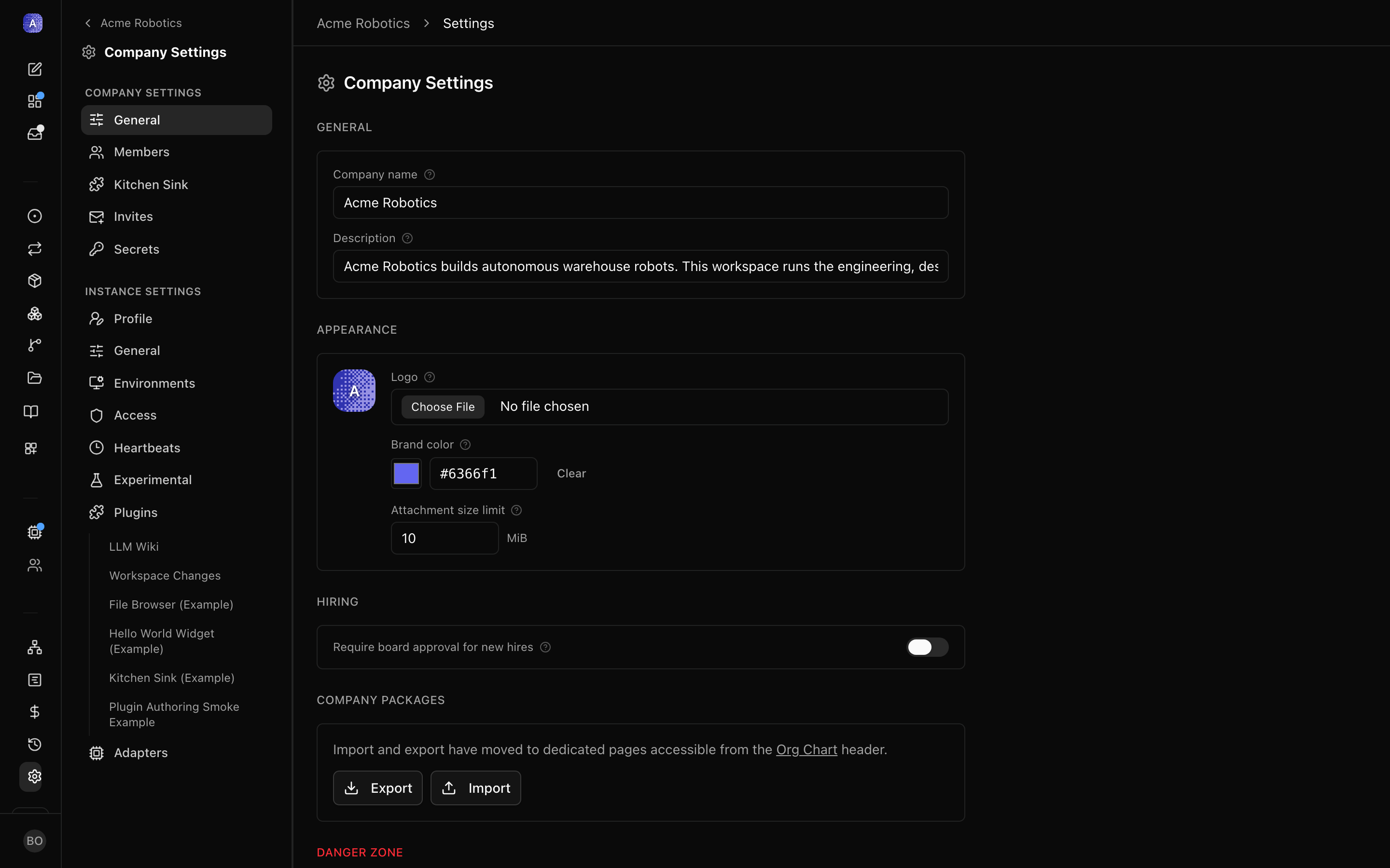 Company general settings