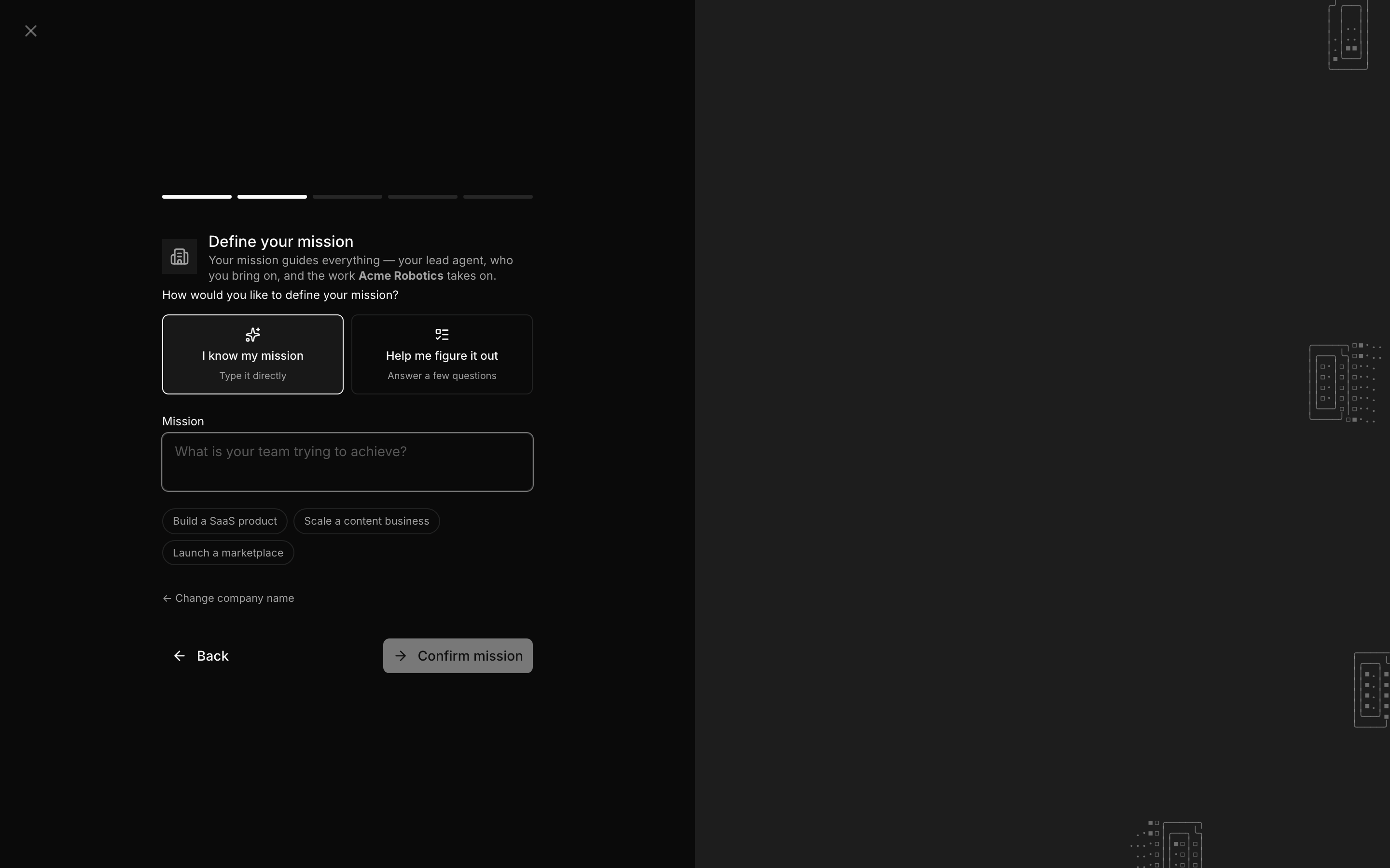 The goal field in the New Company modal with an example goal entered