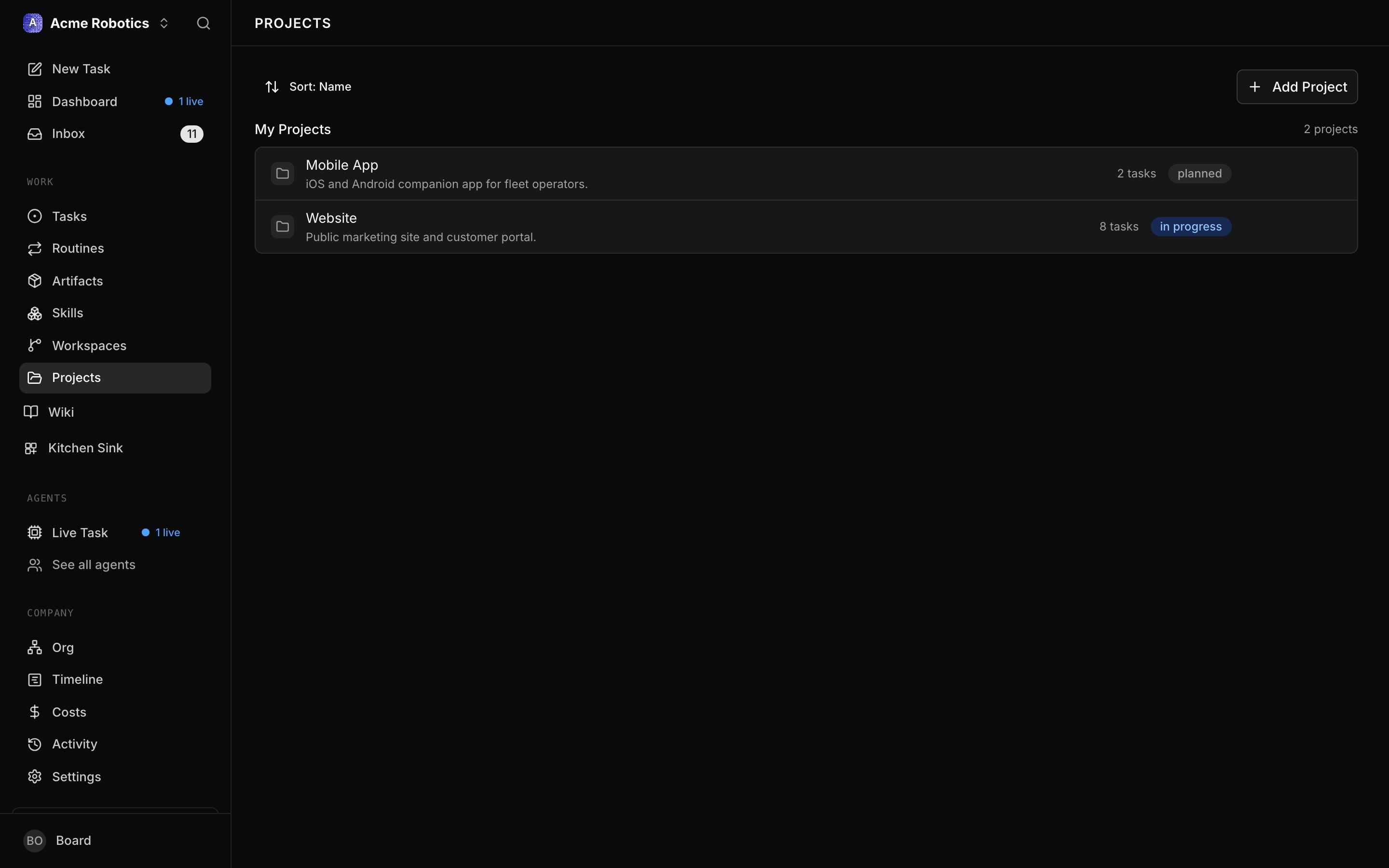 Project list