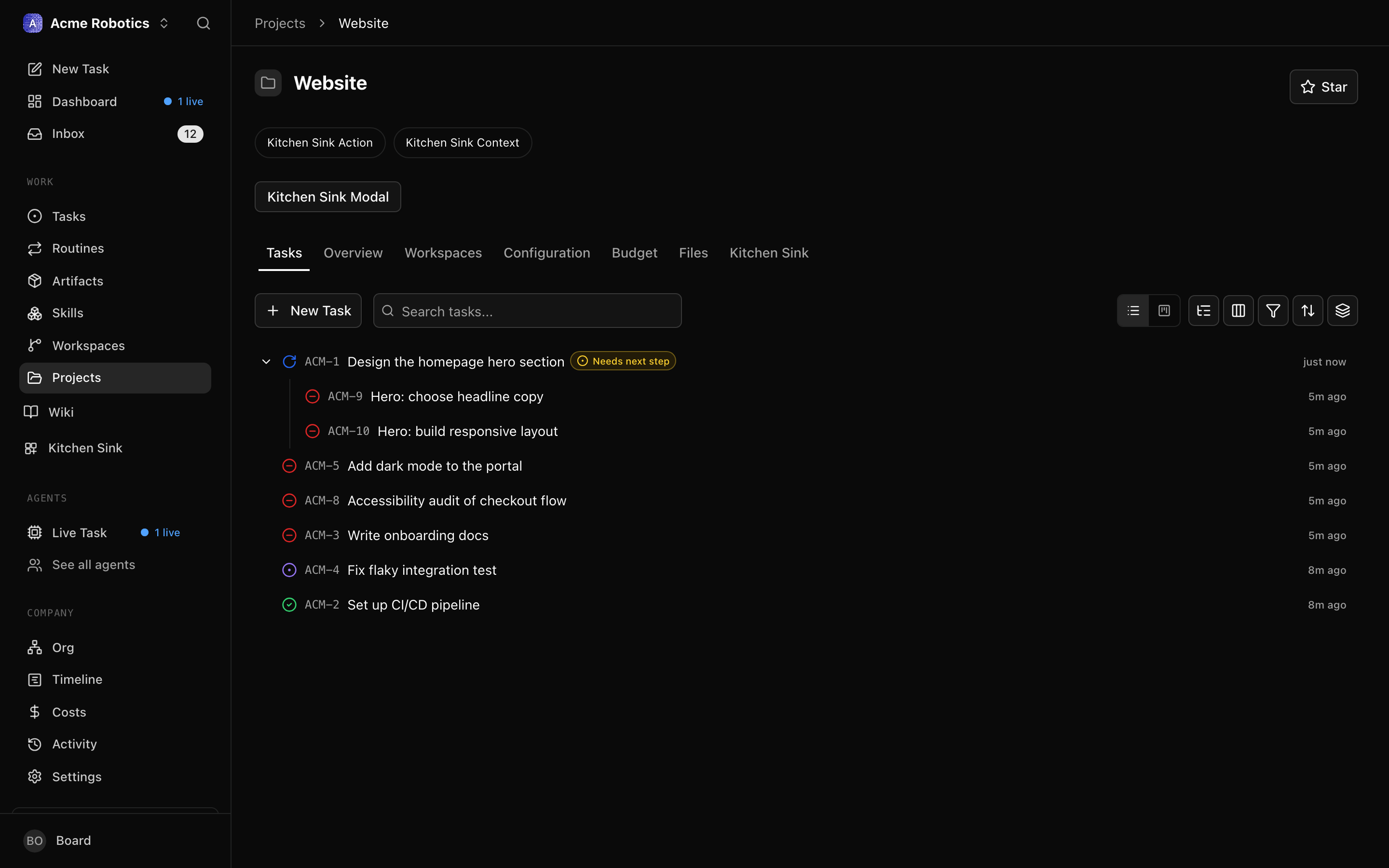 Workspaces tab