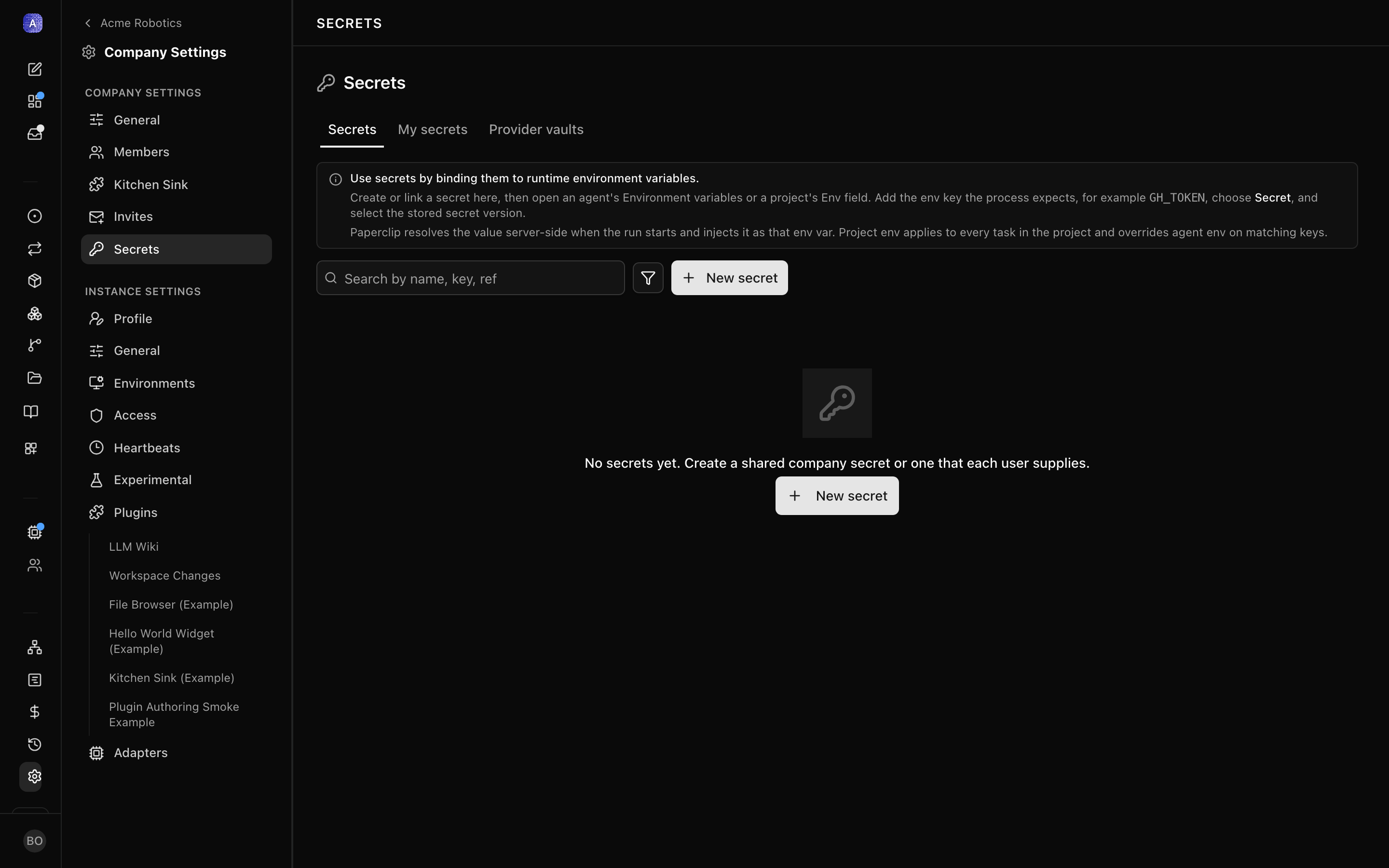 The check surfaced at task creation: a user secret the responsible user hasn't supplied yet, with an inline prompt to set the value