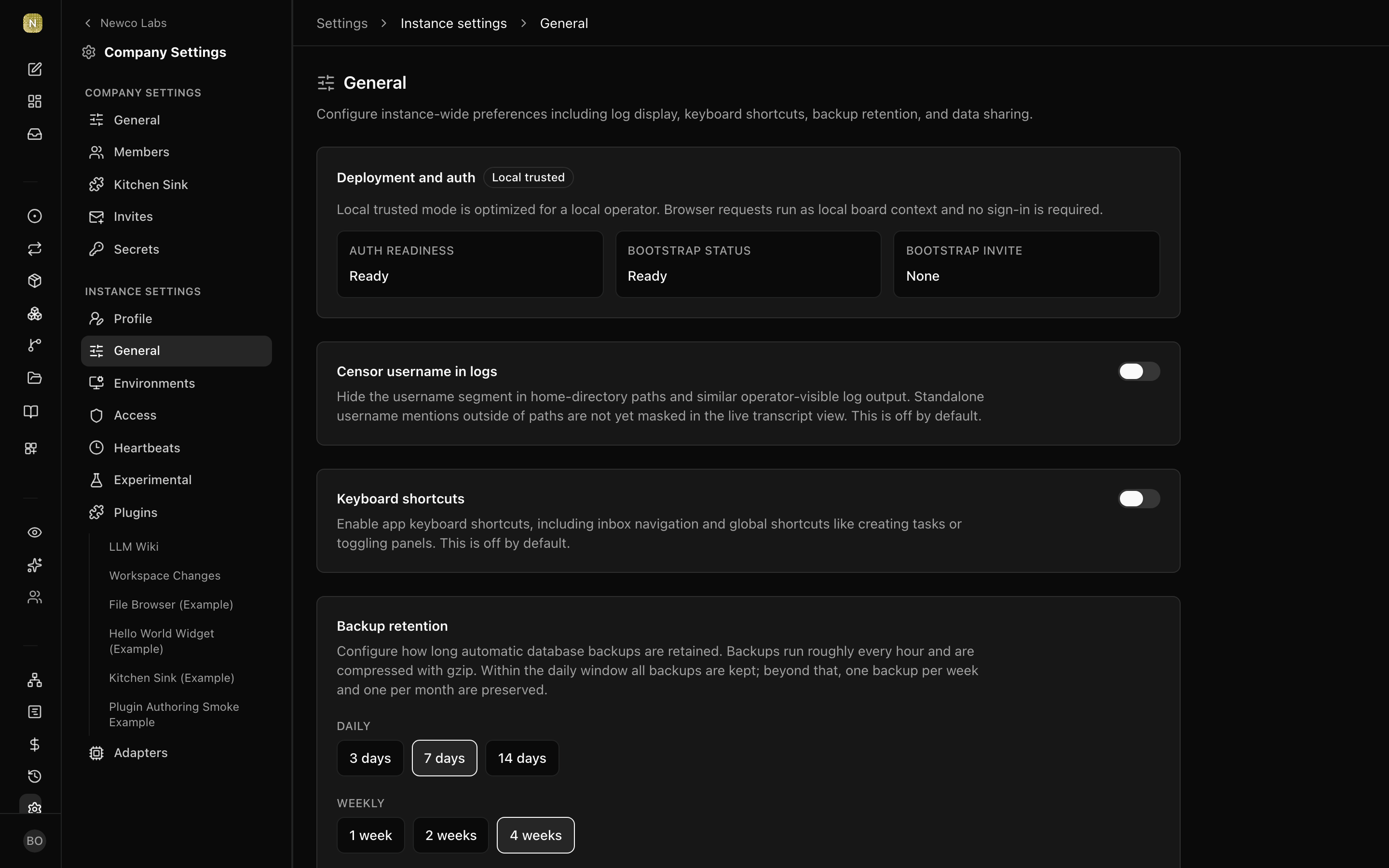 Instance general settings