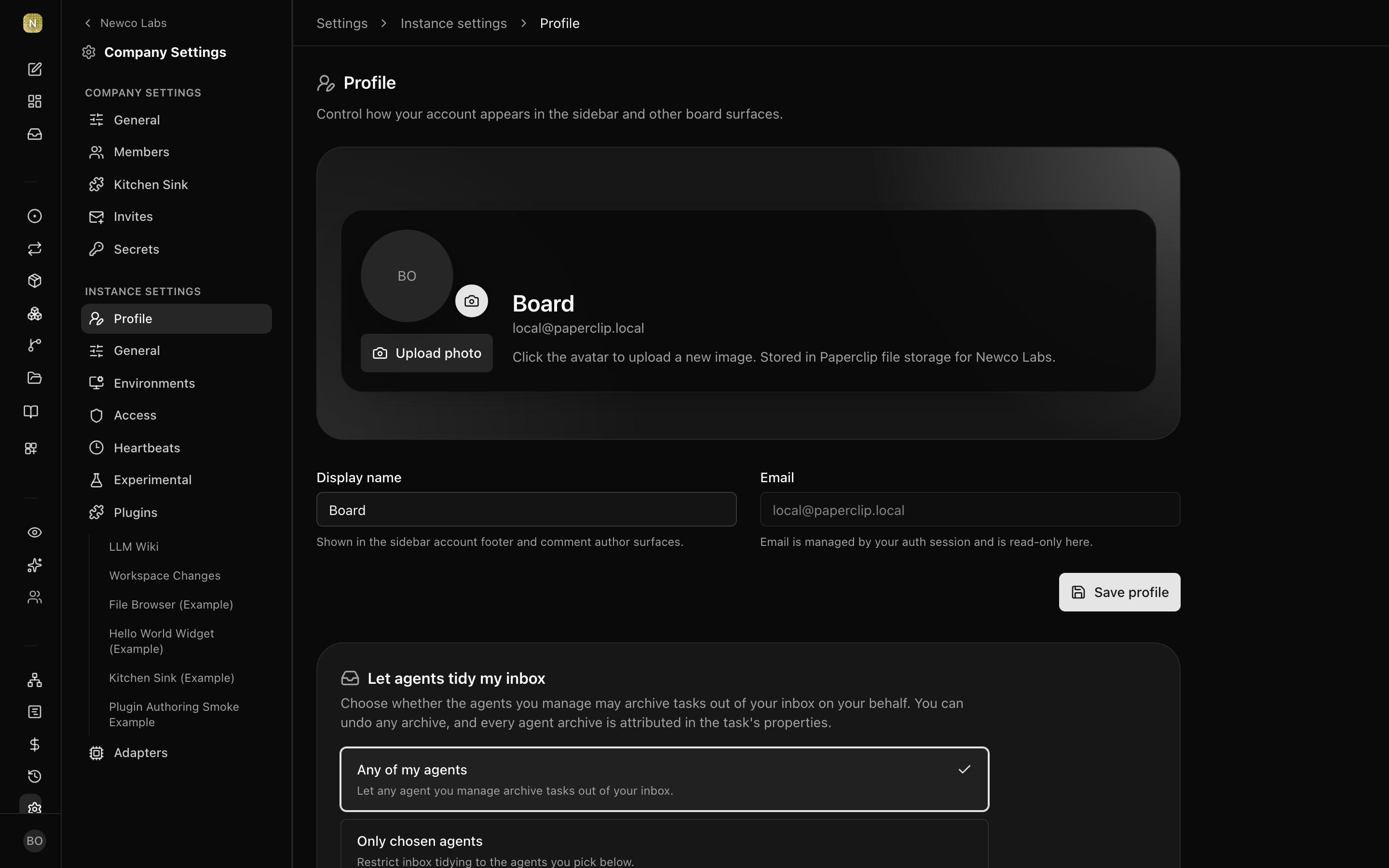Profile settings