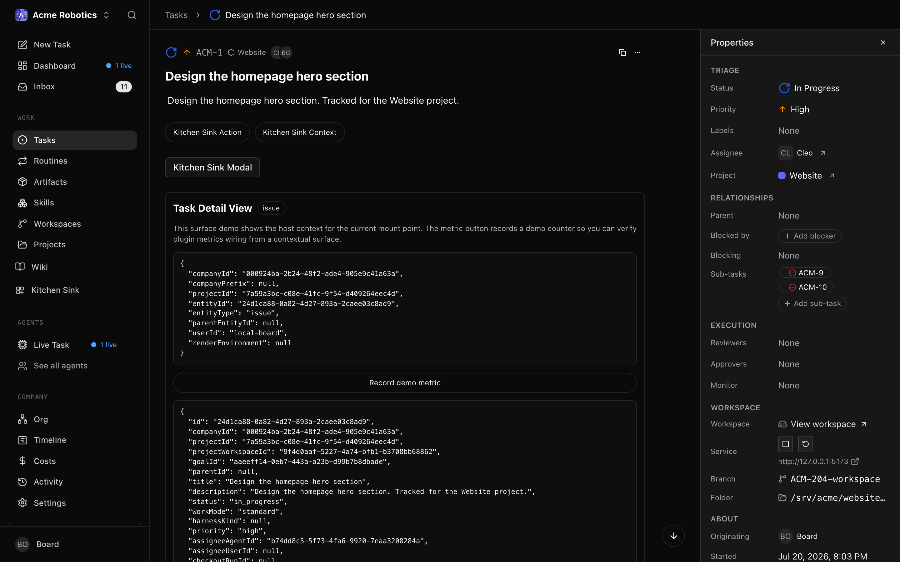 An ask-mode task where the question is the description and the agent's recommendation comes back as a reply in the thread.