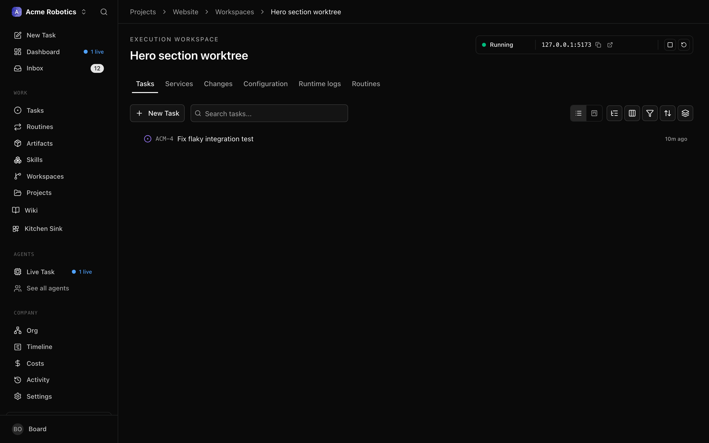 Tasks tab