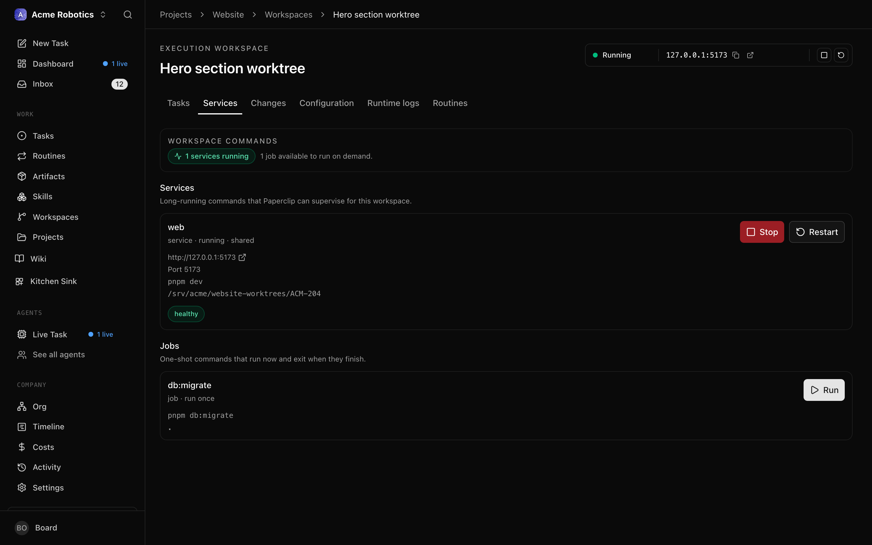 Services tab